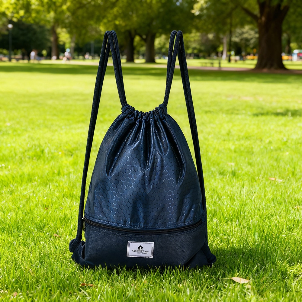 Drawstring Backpack String Bag Foldable Sports Sack With Zipper Pocket_voghion.com
